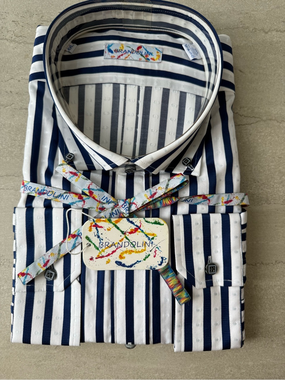 Brandolini Navy & White Vertical Stripe Dress Shirt